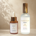 Sacred Glow Rose Spritz and Radiance Facial Serum skincare duo with Australian botanical ingredients.